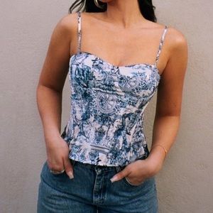 PrettyLittleThing Renaissance Print Structured Corset Top Size 6